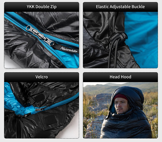 Спальный мешок Naturehike Cw400 M +1 Black - Фото 4 большая