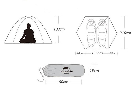 Палатка Naturehike Mongar 2 20D Light Grey/Dark Green - Фото 2 большая