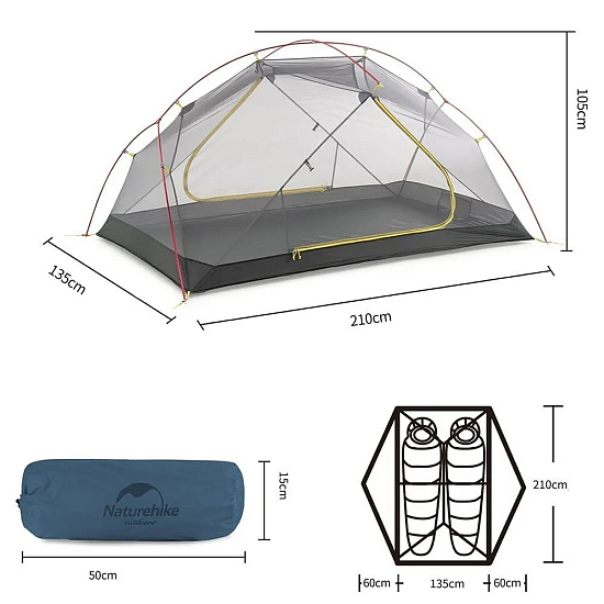 Палатка Naturehike Mongar Ultralight 2 (Integrated version) 210T Navy Blue - Фото 5 большая