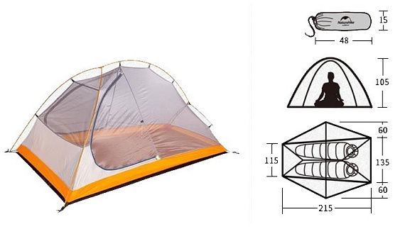 Палатка Naturehike Cycling Ultralight 2 20D Orange - Фото 2 большая