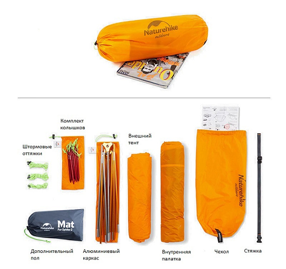 Палатка Naturehike Cycling Ultralight 2 20D Orange - Фото 7 большая