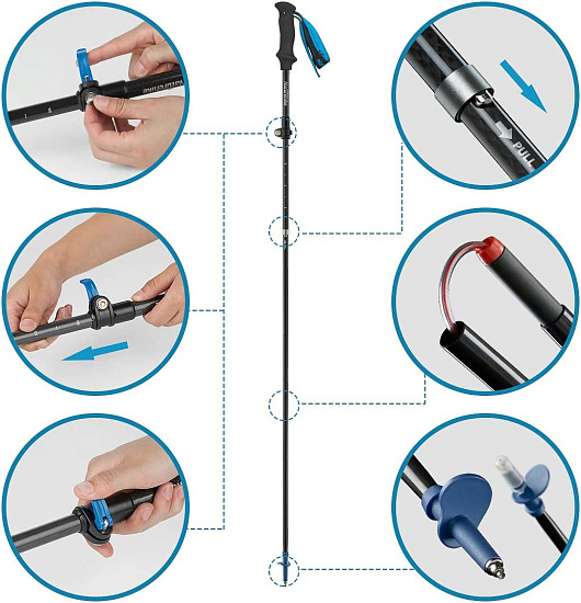 Треккинговая палка Naturehike St07 All Carbon 5-Node Sky Blue - Фото 3 большая