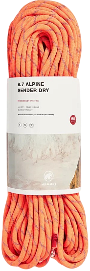 Верёвка Mammut Alpine Sender Dry 8.7мм/60м Vibrant Orange/Ocean - Фото 1 большая