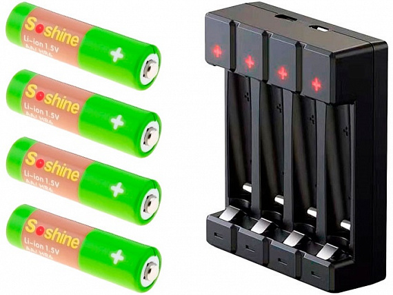 Комплект Soshine ЗУ Chocolate + 4 шт АА 1,5В, 2200мАч Li-Ion - Фото 1 большая