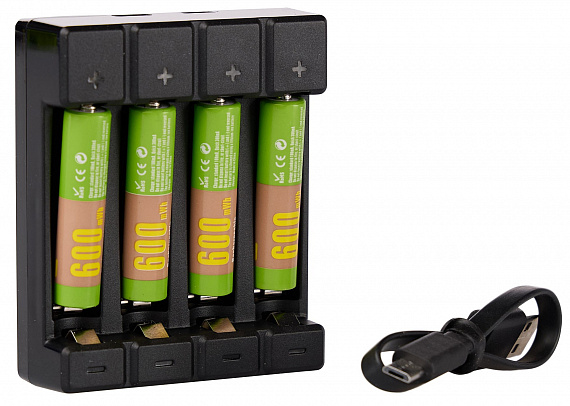 Комплект Soshine ЗУ Chocolate + 4 шт AAA 1,5В, 600мАч Li-Ion - Фото 1 большая