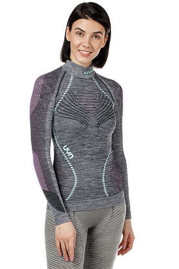 Лонгслив женский UYN Ambityon Uw Turtleneck Black Melange/Pink/Aqua - Фото 4 большая