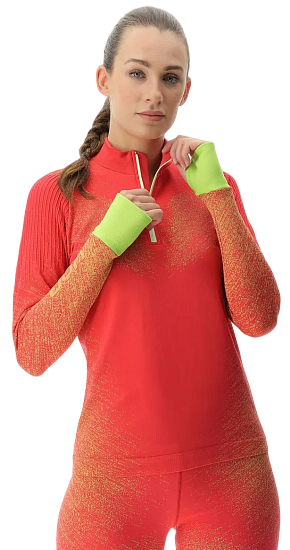 Лонгслив женский UYN Running Exceleration Zip Up Rose/Sunny - Фото 8 большая