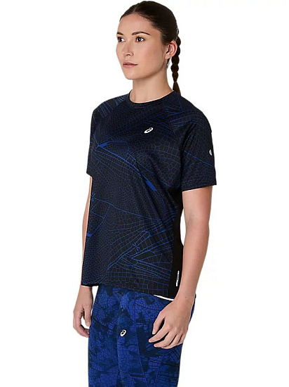 Футболка женская ASICS Road Lite Show Top Performance Black/Dark Cobalt - Фото 2 большая