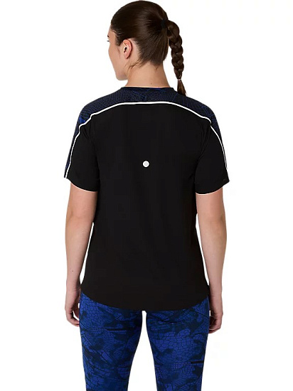 Футболка женская ASICS Road Lite Show Top Performance Black/Dark Cobalt - Фото 3 большая