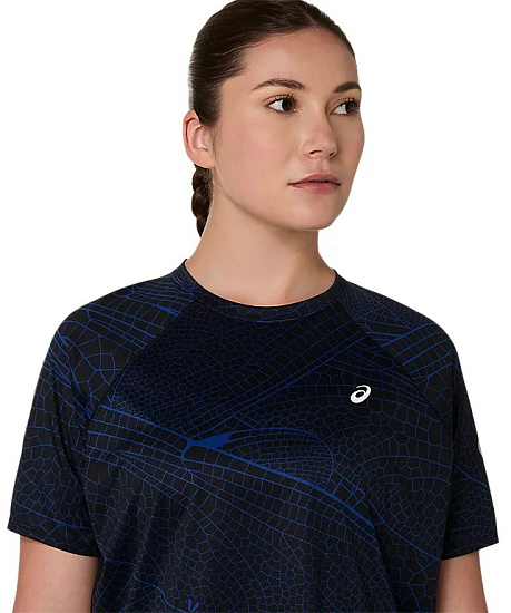 Футболка женская ASICS Road Lite Show Top Performance Black/Dark Cobalt - Фото 4 большая