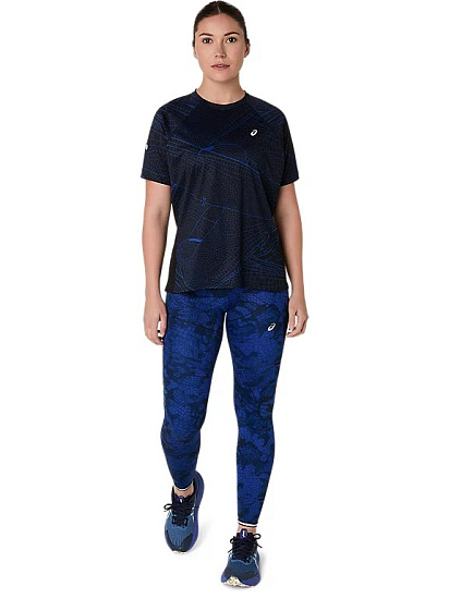 Футболка женская ASICS Road Lite Show Top Performance Black/Dark Cobalt - Фото 8 большая