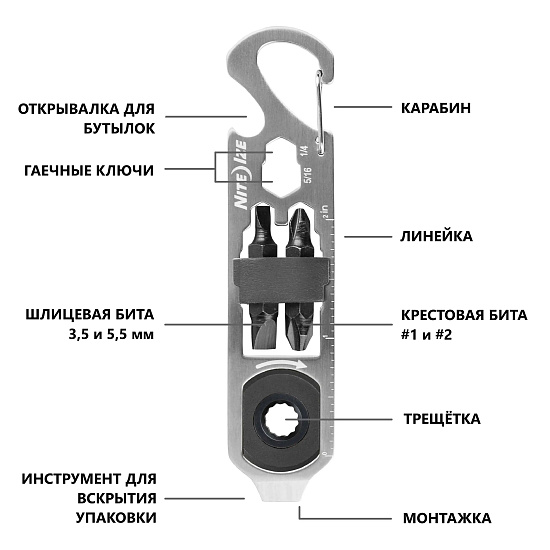 Карманный инструмент Nite Ize DoohicKey Ratchet Tool Steel - Фото 2 большая