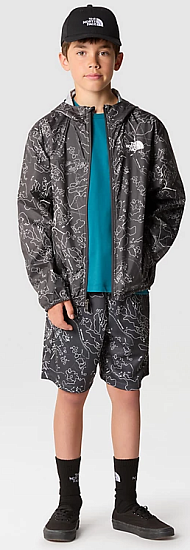 Куртка детская The North Face Never Stop Windwall Asphalt Grey/Bouldering Guide Print - Фото 10 большая