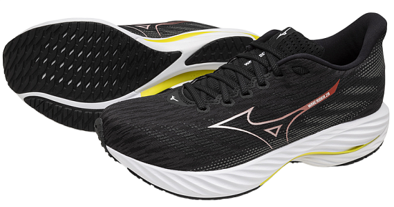 Кроссовки мужские Mizuno Wave Rider 28 Black/White/Evening Primrose - Фото 9 большая