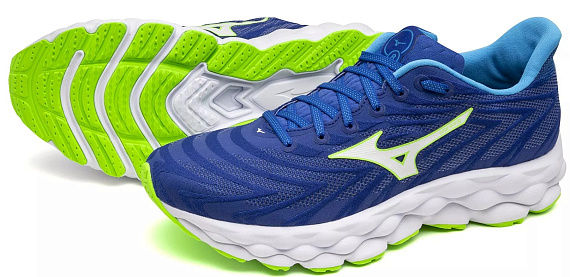 Кроссовки мужские Mizuno Wave Sky 8 Reflex Blue C/White/Green Geck - Фото 2 большая