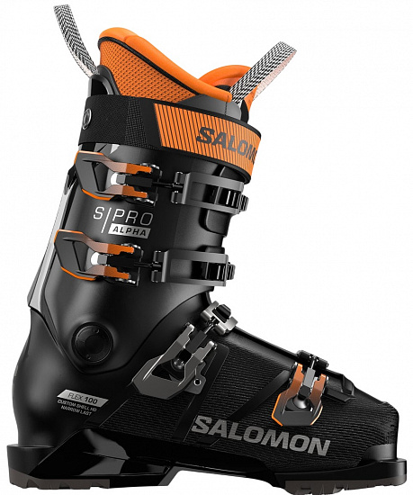 Горнолыжные ботинки мужские Salomon S/Pro Alpha 100 Gw Black/Dark Grey Met./Orange Tiger - Фото 1 большая