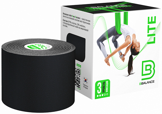Кинезиотейп BBTape Lite 5 см х 5 м чёрный - Фото 1 большая