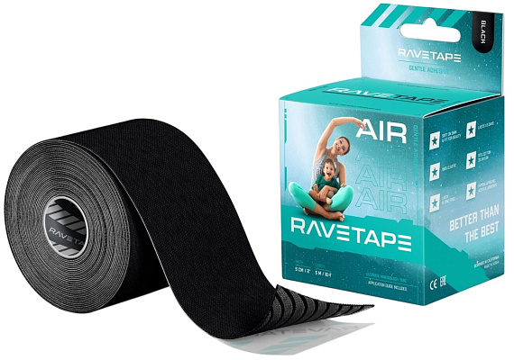 Кинезиотейп RaveTape Air 5×5 Black - Фото 1 большая