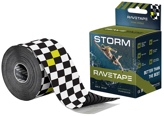 Кинезиотейп Ravetape Storm 5×5 Race on White - Фото 1 большая